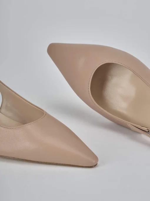 Décolleté e slingback tacco 6cm pelle marrone