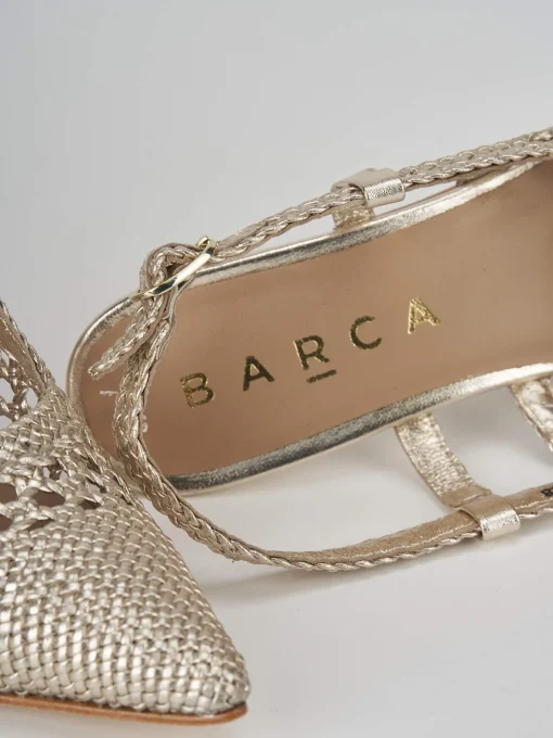 Décolleté e slingback tacco 7cm laminato oro
