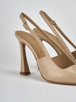 Décolleté e slingback tacco 9cm pelle marrone