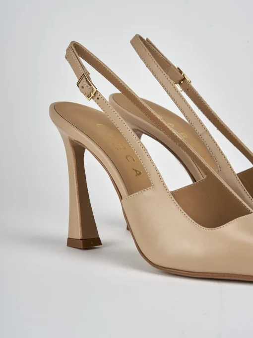 Décolleté e slingback tacco 9cm pelle marrone