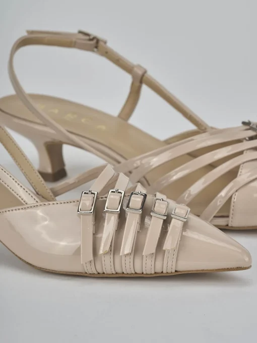 Décolleté e slingback tacco 4cm vernice beige