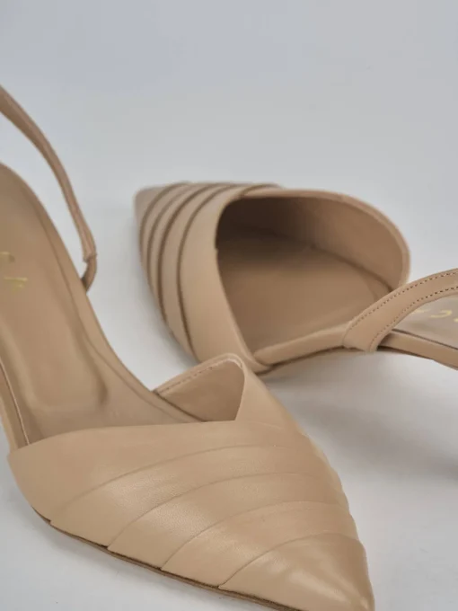 Décolleté e slingback tacco 5cm pelle marrone