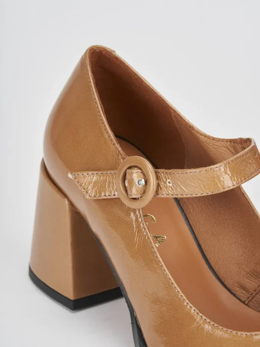 Décolleté e slingback tacco 8cm vernice marrone