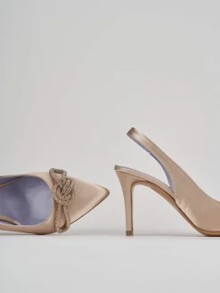 Décolleté e slingback tacco 7cm raso beige