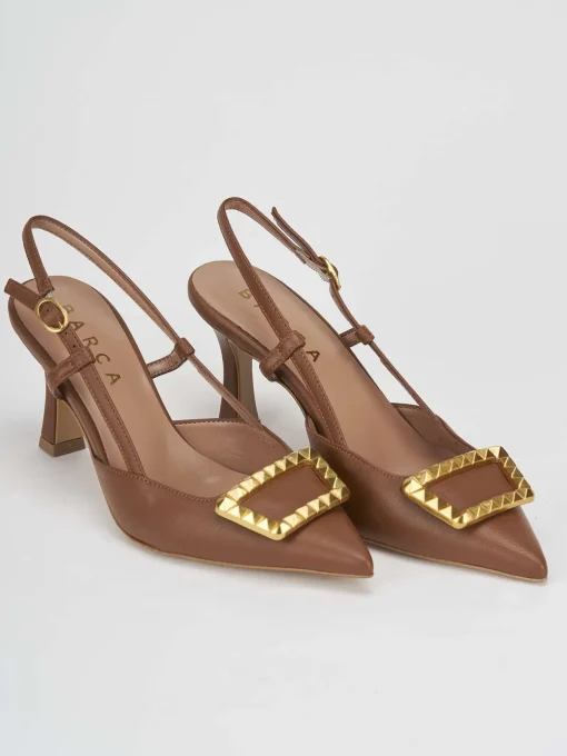 Décolleté e slingback tacco 7cm pelle marrone