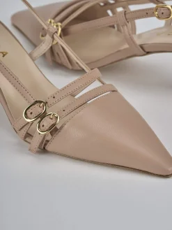 Décolleté e slingback tacco 6cm pelle marrone