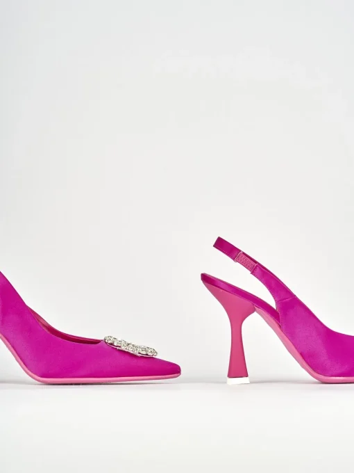 Décolleté e slingback tacco 9cm raso rosa