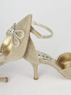 Décolleté e slingback tacco 7cm glitter oro