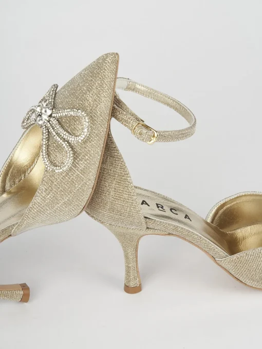 Décolleté e slingback tacco 7cm glitter oro