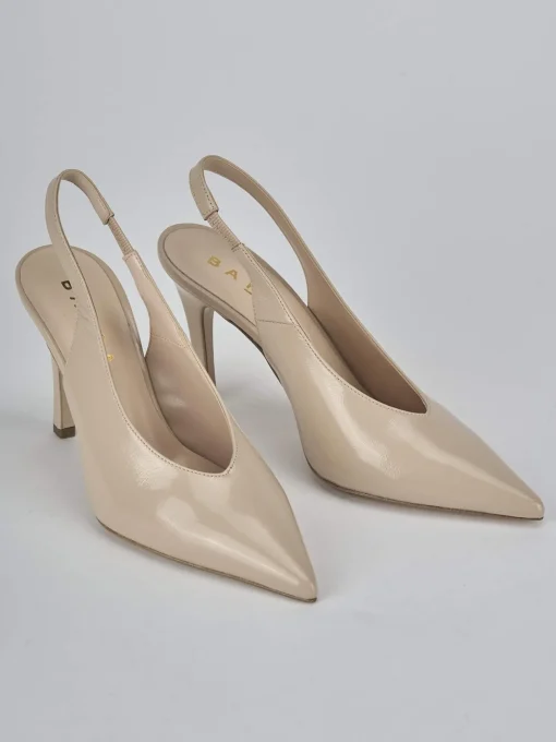 Décolleté e slingback tacco 9cm vernice marrone