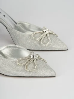 Décolleté e slingback tacco 7cm glitter argento