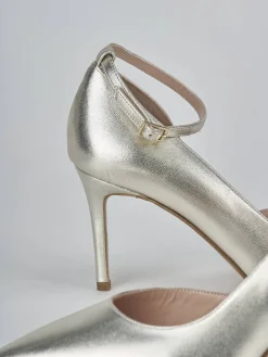 Décolleté e slingback tacco 7cm laminato oro