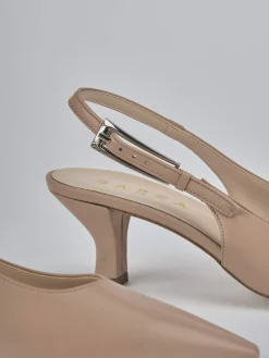 Décolleté e slingback tacco 6cm pelle marrone