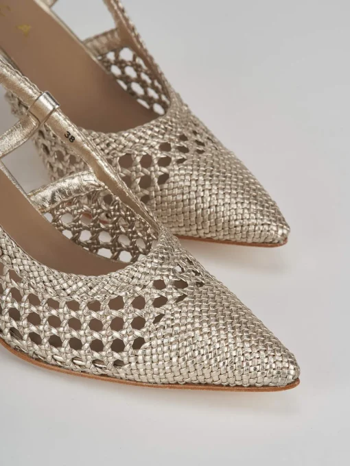 Décolleté e slingback tacco 7cm laminato oro