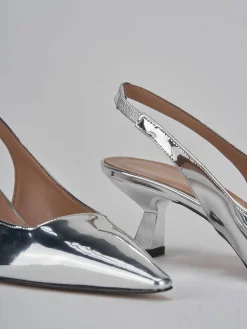 Décolleté e slingback tacco 6cm pelle argento