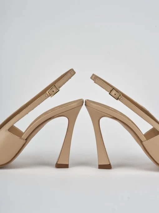 Décolleté e slingback tacco 9cm pelle marrone