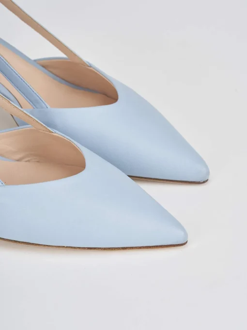 Décolleté e slingback tacco 5cm pelle azzurro