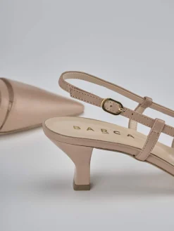 Décolleté e slingback tacco 6cm pelle marrone