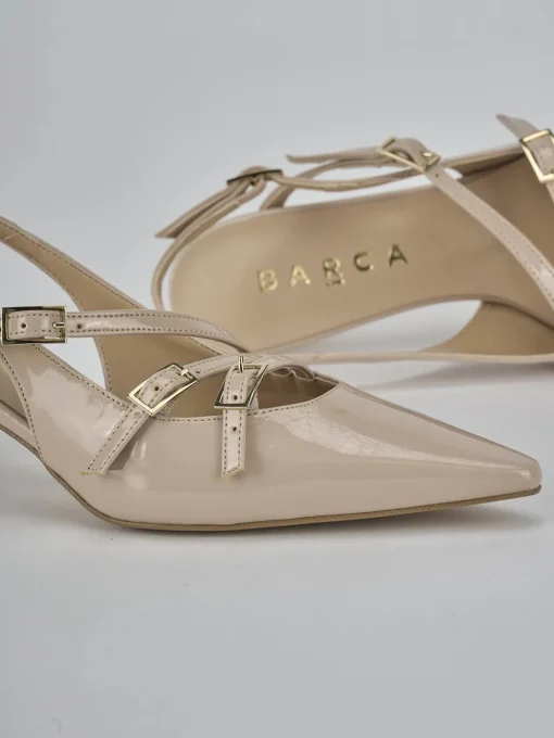Décolleté e slingback tacco 7cm vernice beige