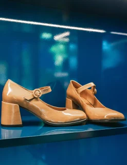Décolleté e slingback tacco 8cm vernice marrone