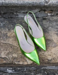 Décolleté e slingback tacco 3cm laminato verde