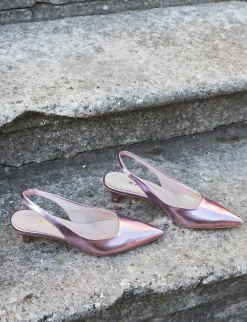 Décolleté e slingback tacco 3cm laminato rosa
