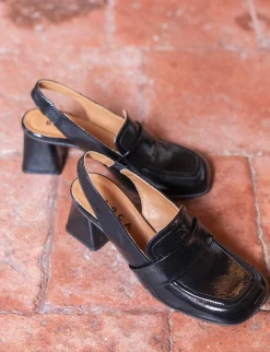 Décolleté e slingback tacco 6cm vernice nero