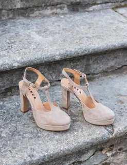 Décolleté e slingback tacco 11cm camoscio beige