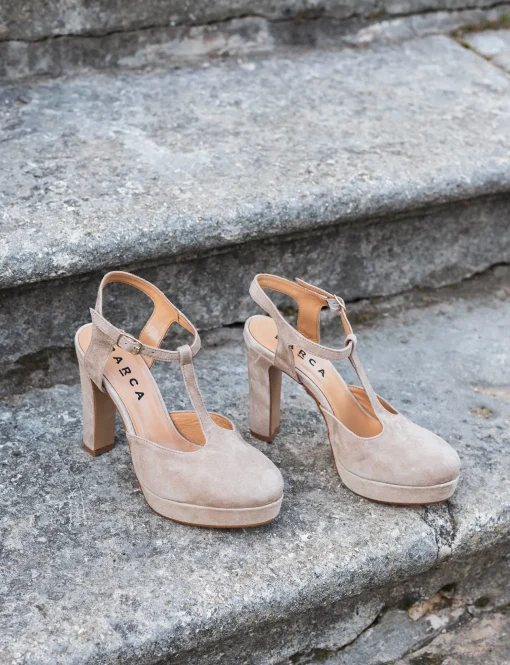 Décolleté e slingback tacco 11cm camoscio beige