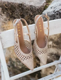 Décolleté e slingback tacco 7cm laminato oro