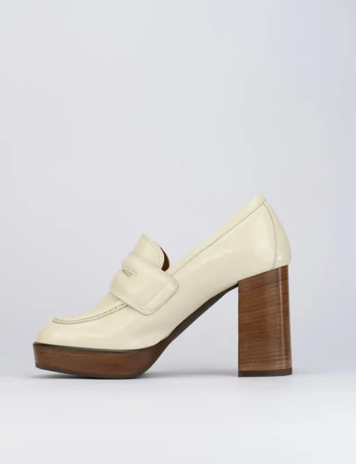 Decolte mocassino tacco 9 cm bianco pelle