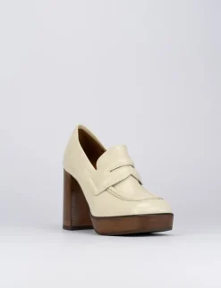 Decolte mocassino tacco 9 cm bianco pelle