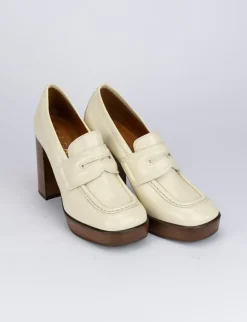 Decolte mocassino tacco 9 cm bianco pelle