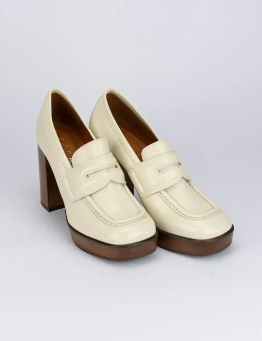 Decolte mocassino tacco 9 cm bianco pelle