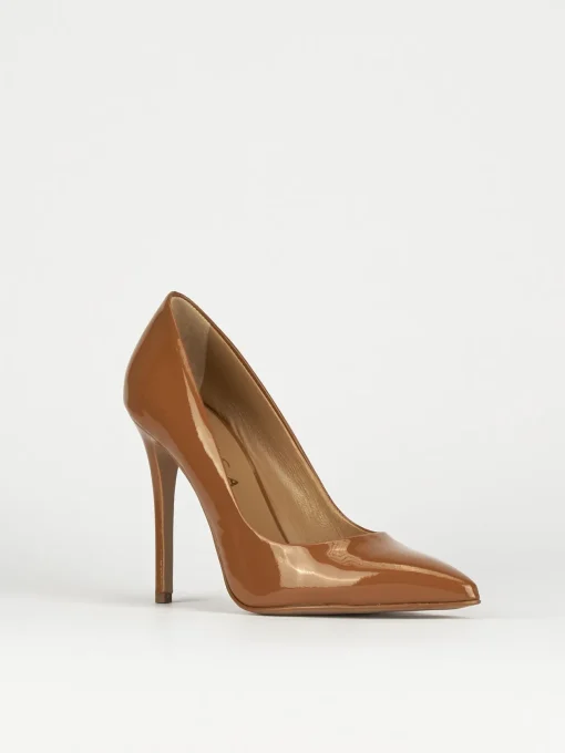 Decolte' tacco 11 cm marrone vernice