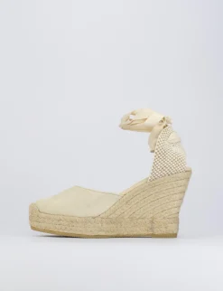 Espadrilla zeppa 8 cm beige camoscio