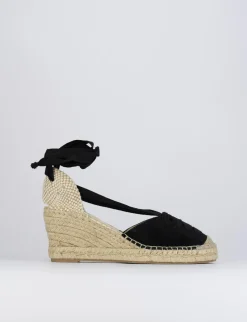 Espadrilla zeppa 8 cm nero camoscio