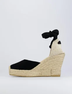 Espadrilla zeppa 8 cm nero camoscio