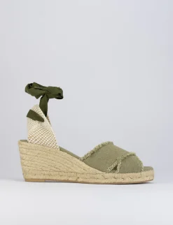 Espadrilla zeppa 6 cm verde tessuto