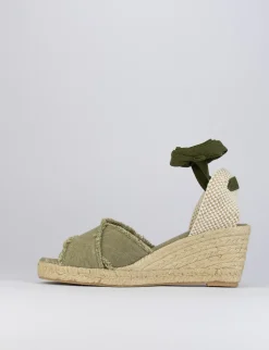 Espadrilla zeppa 6 cm verde tessuto