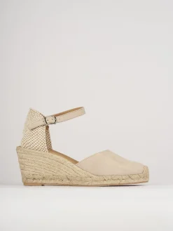 Espadrillas tacco 6cm pelle beige