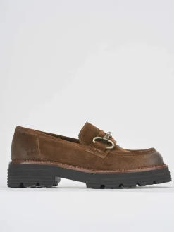 Mocassini tacco 2cm camoscio marrone