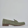 Mocassini tacco 1cm camoscio verde