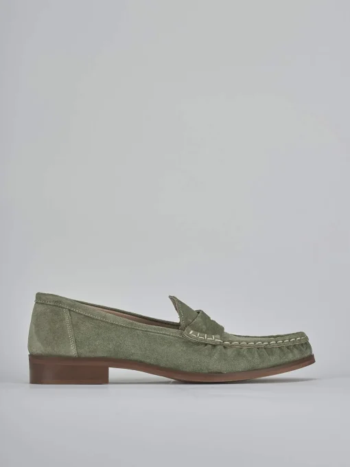 Mocassini tacco 1cm camoscio verde