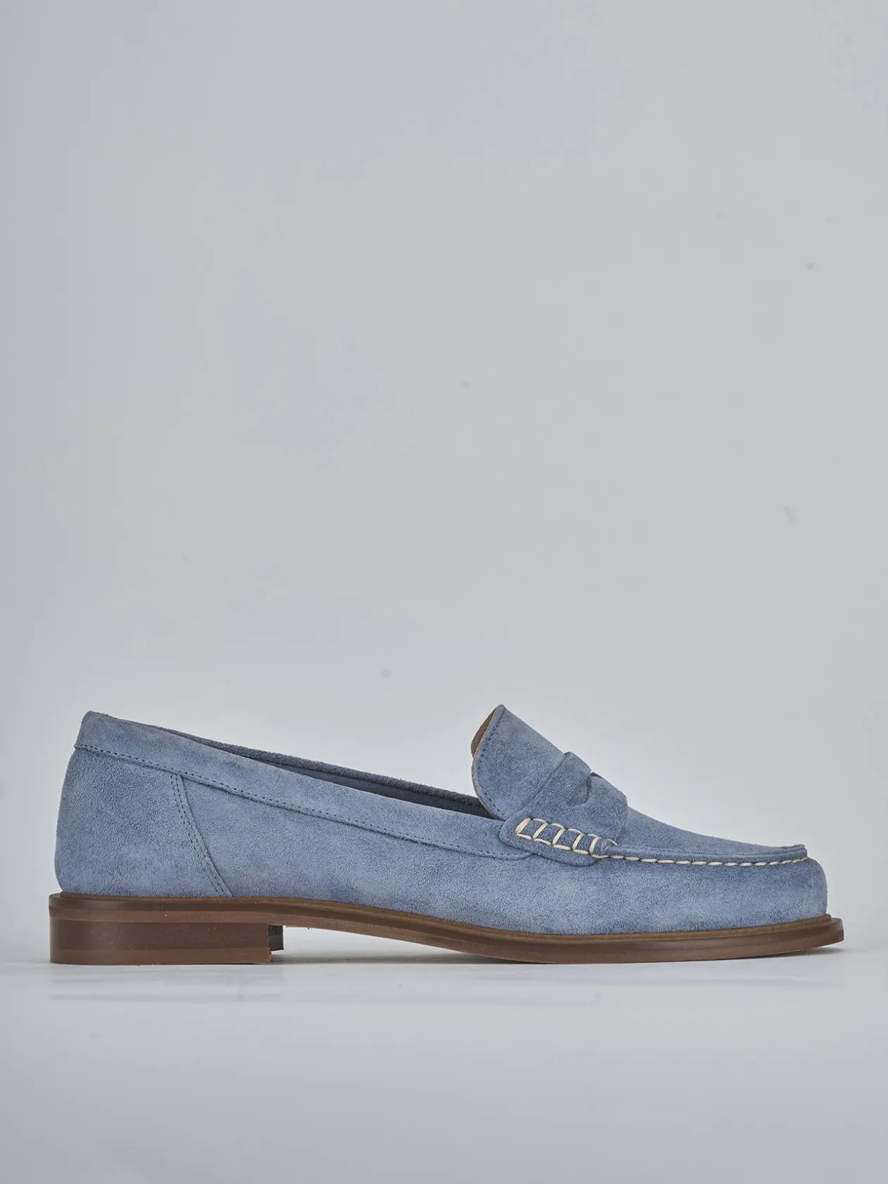 Mocassini tacco 1cm camoscio jeans