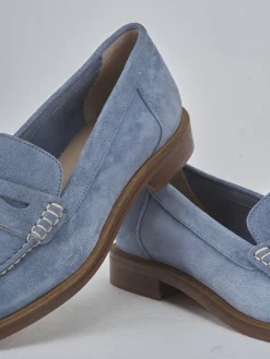 Mocassini tacco 1cm camoscio jeans