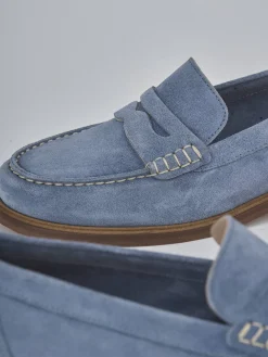 Mocassini tacco 1cm camoscio jeans