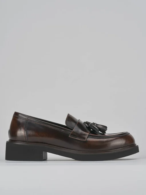 Mocassini tacco 3cm pelle marrone