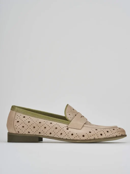 Mocassini tacco 2cm pelle beige