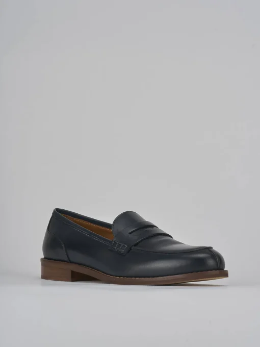 Mocassini tacco 1cm pelle blu